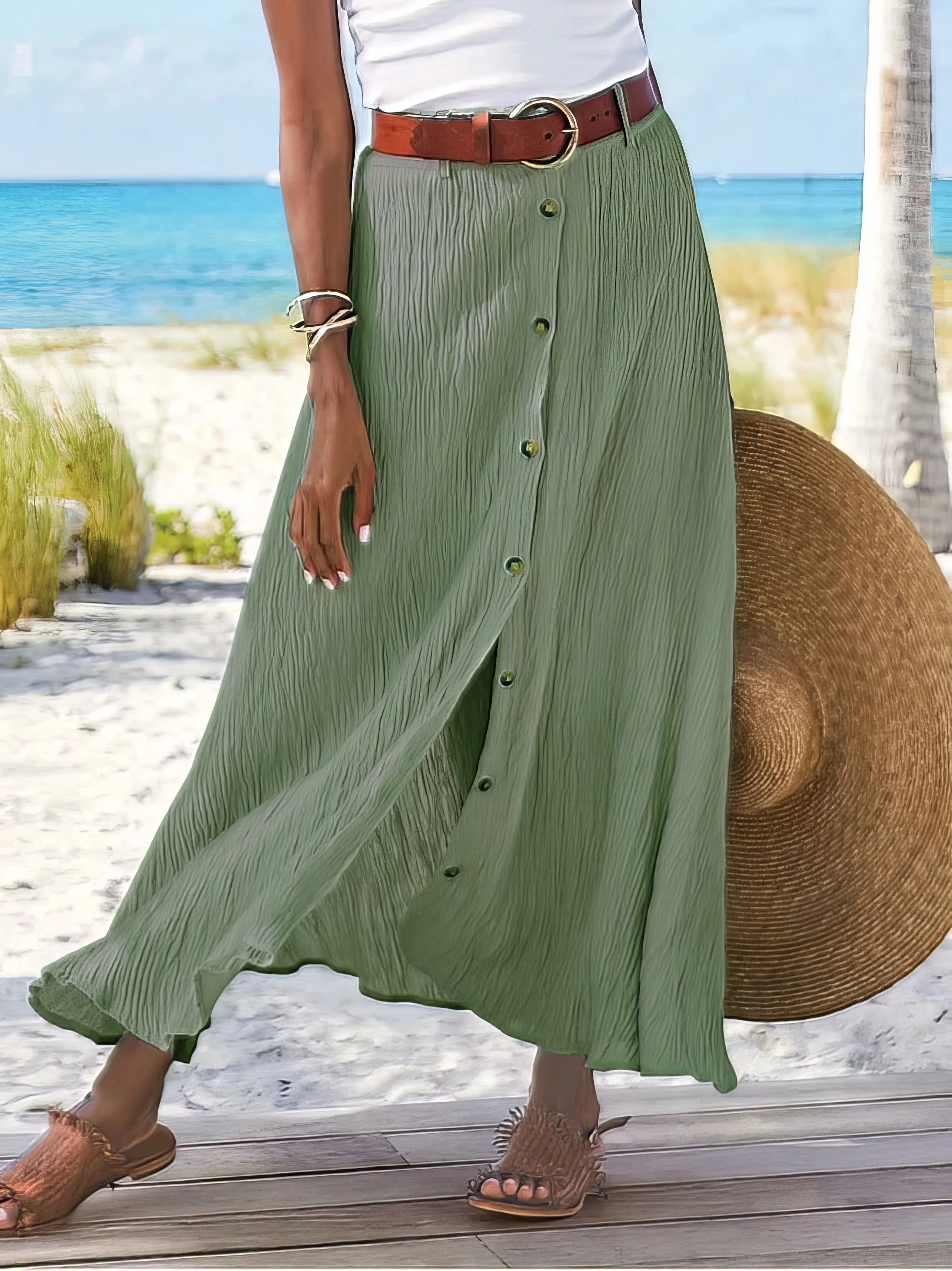 Buttoned Cotton Skirt