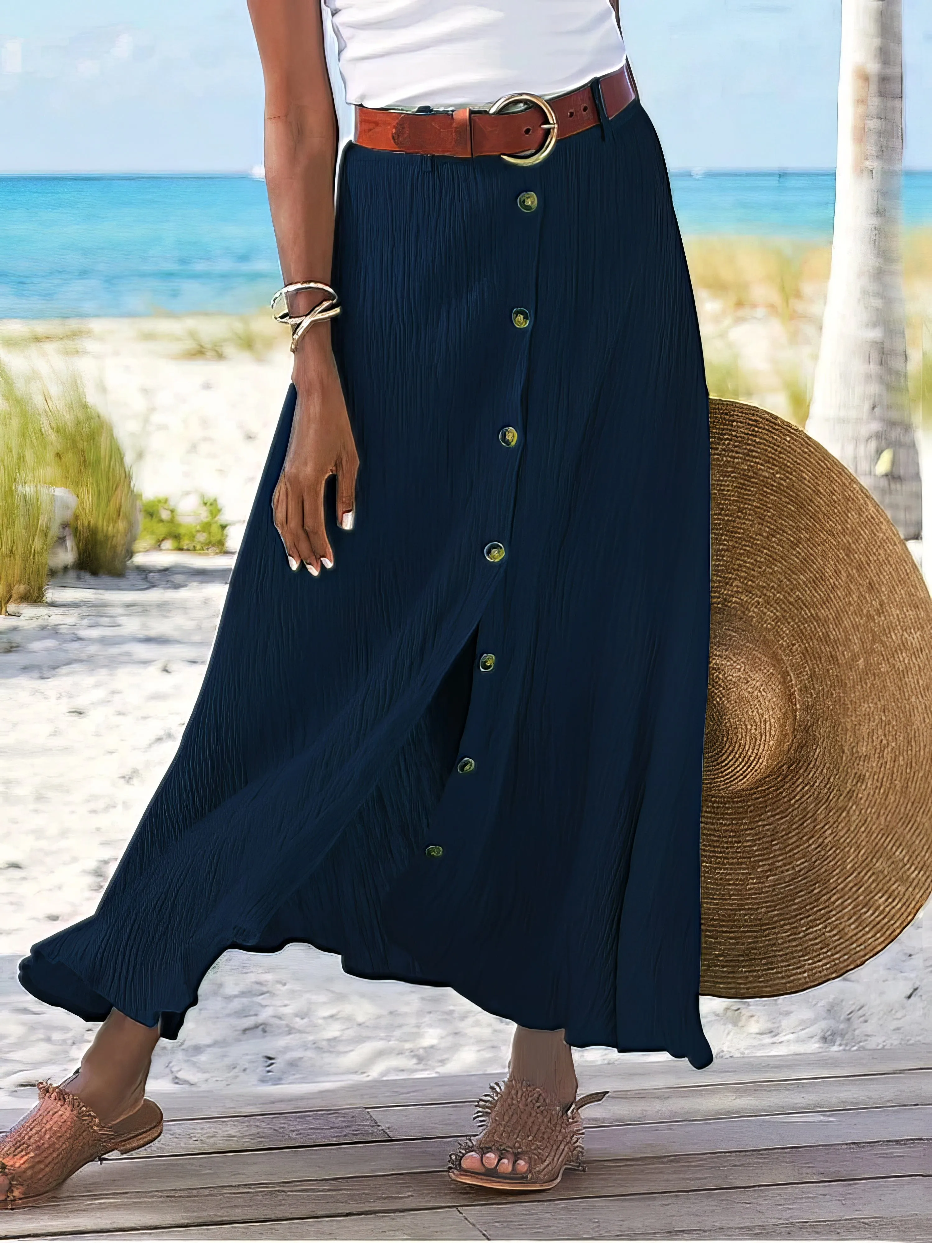Buttoned Cotton Skirt