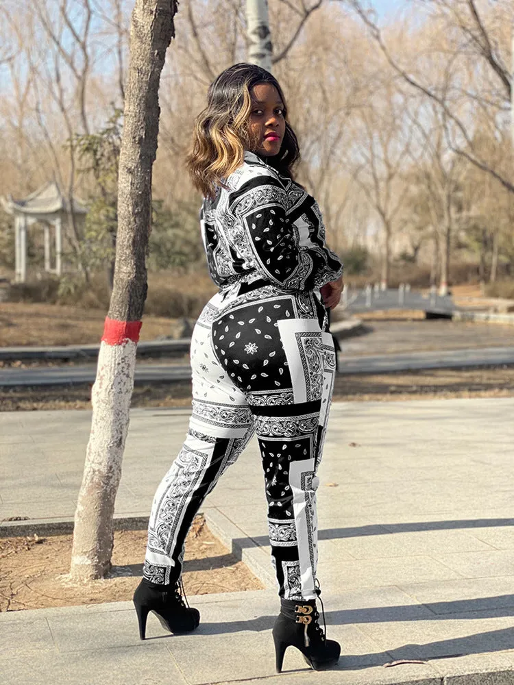 Cashew flower print casual two-piece suit（AY1431）