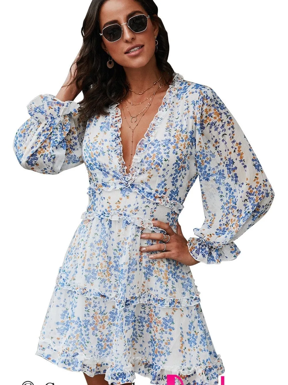 Casual Long Sleeve Floral Dress