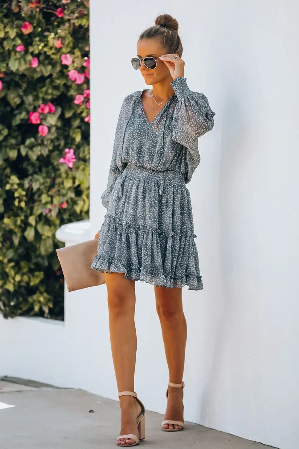 Casual Long Sleeve Floral Dress