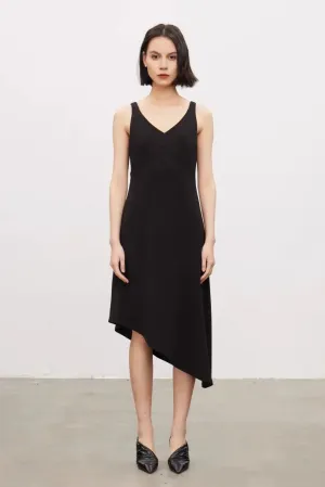 Chic Asymmetrical V-Neck Black Party Dress