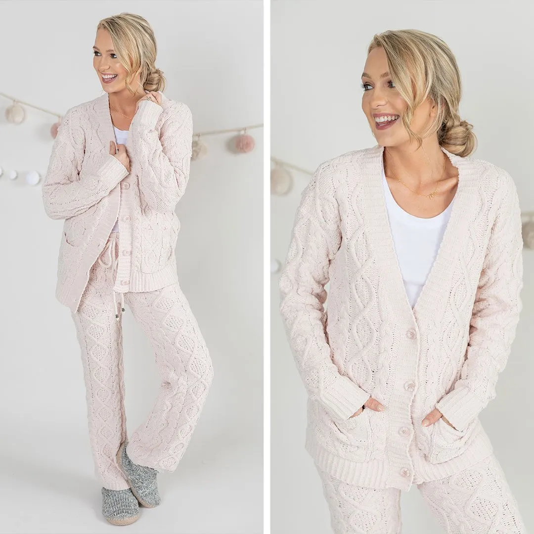 Cozy Winter Nights Peach Pink Cable Knit Cardigan