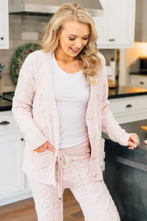 Cozy Winter Nights Peach Pink Cable Knit Cardigan
