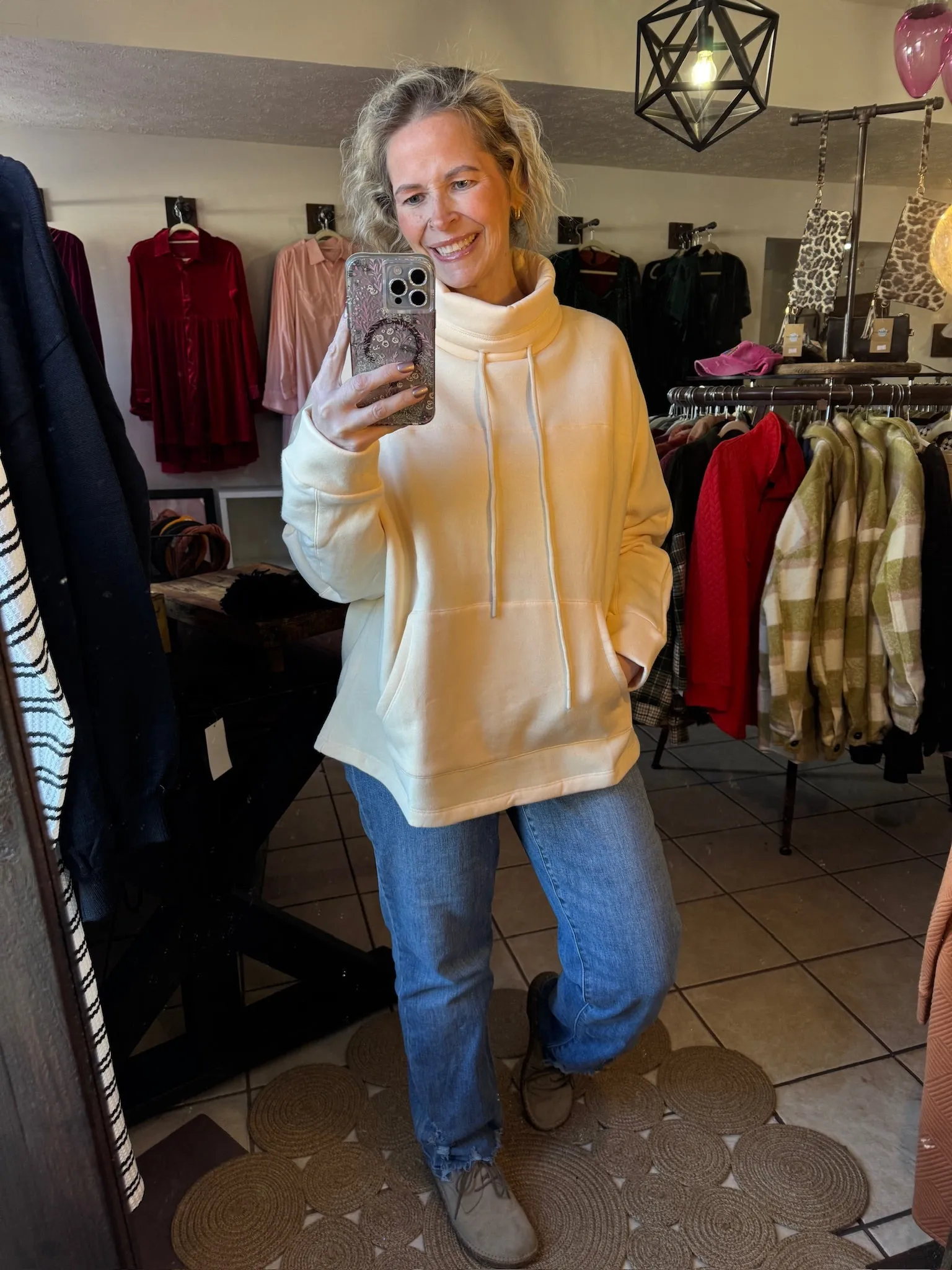 Cream Cowl Neck Loose Fitting Pullover