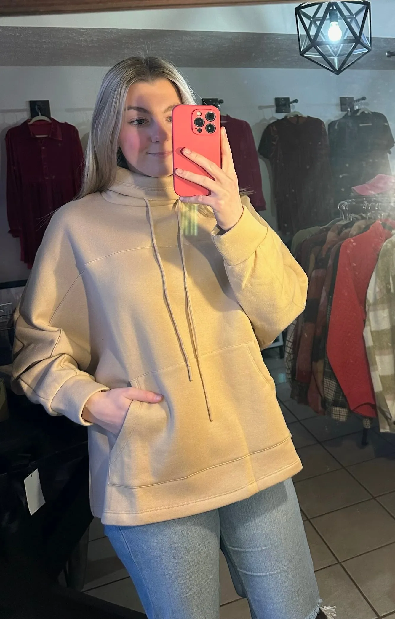 Cream Cowl Neck Loose Fitting Pullover