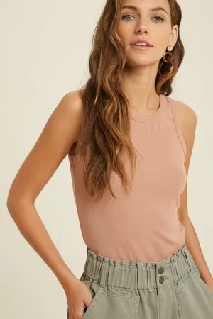 CREW NECK RIBBED KNIT TANK TOP
