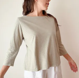 Cut Loose | 3/4 Sleeve Boatneck Linen Blend Top in Rye Stripe