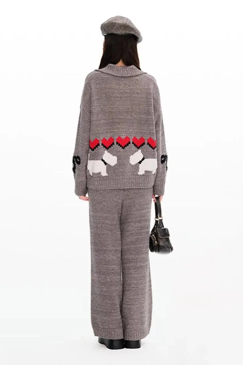 Cute Fair Isle Christmas Pajama Set with Bow & Red Heart
