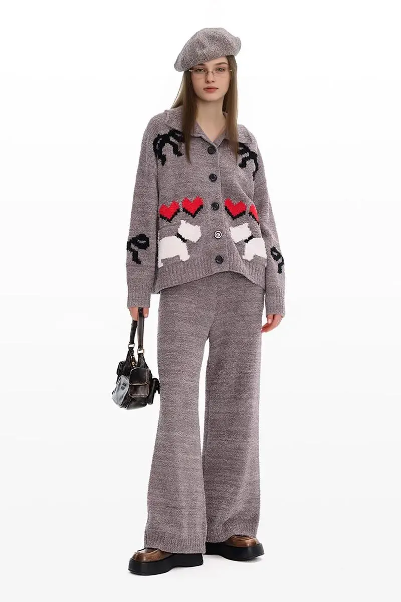 Cute Fair Isle Christmas Pajama Set with Bow & Red Heart
