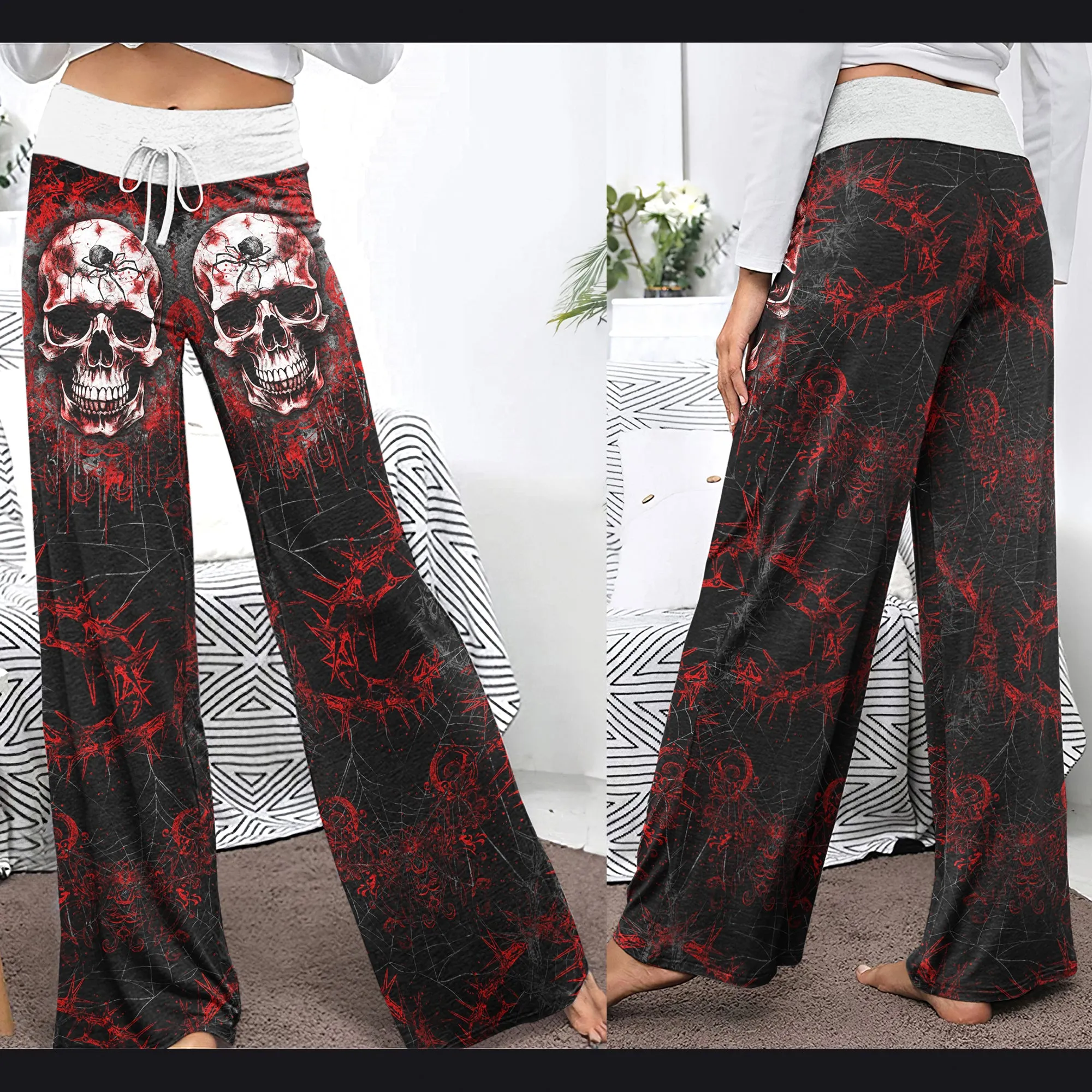 Dark Skull Horror Gothic Women's High-waisted Wide Leg Pants