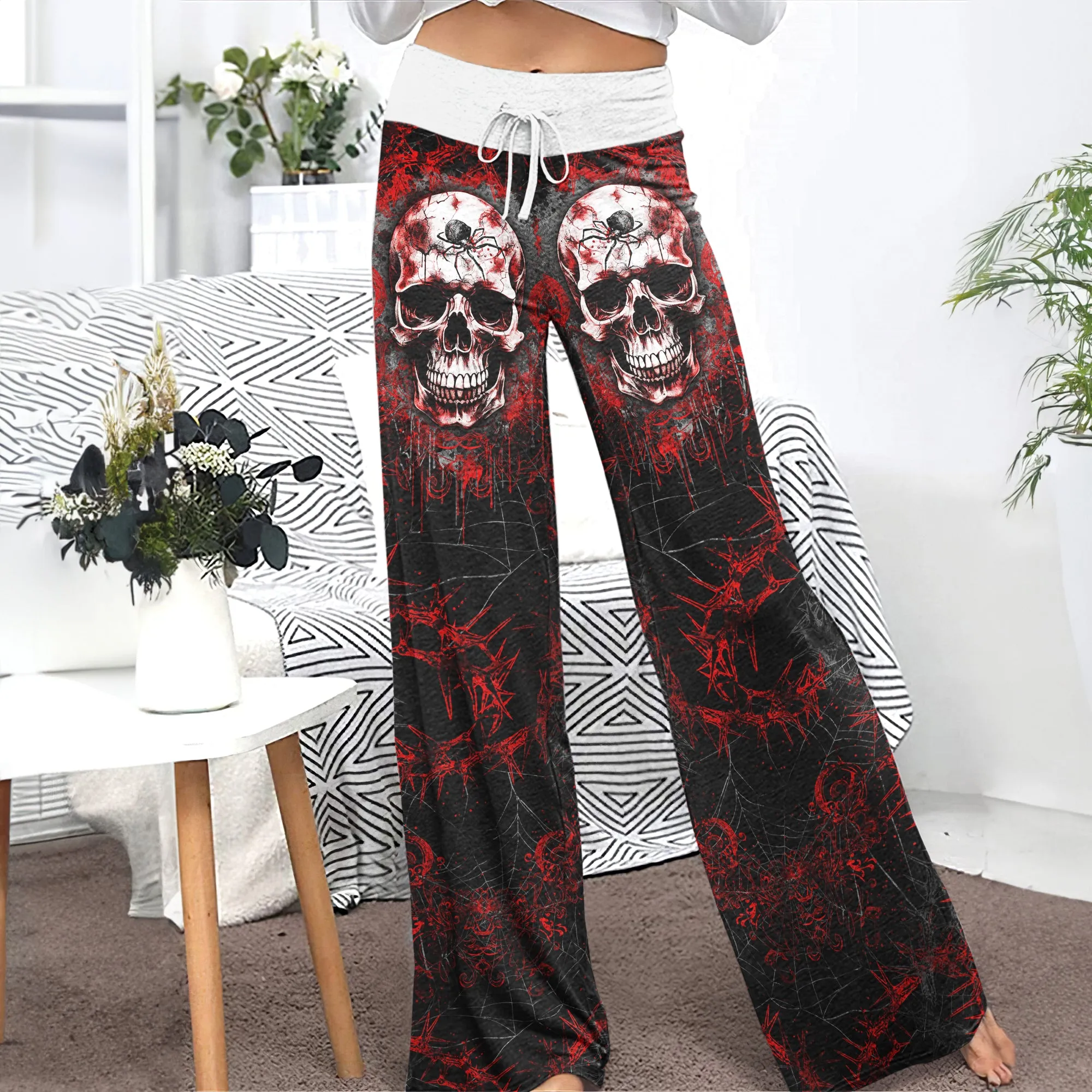 Dark Skull Horror Gothic Women's High-waisted Wide Leg Pants