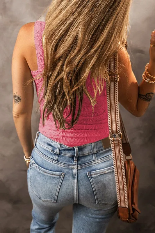 Down The Road Textured Tank  Top Pink