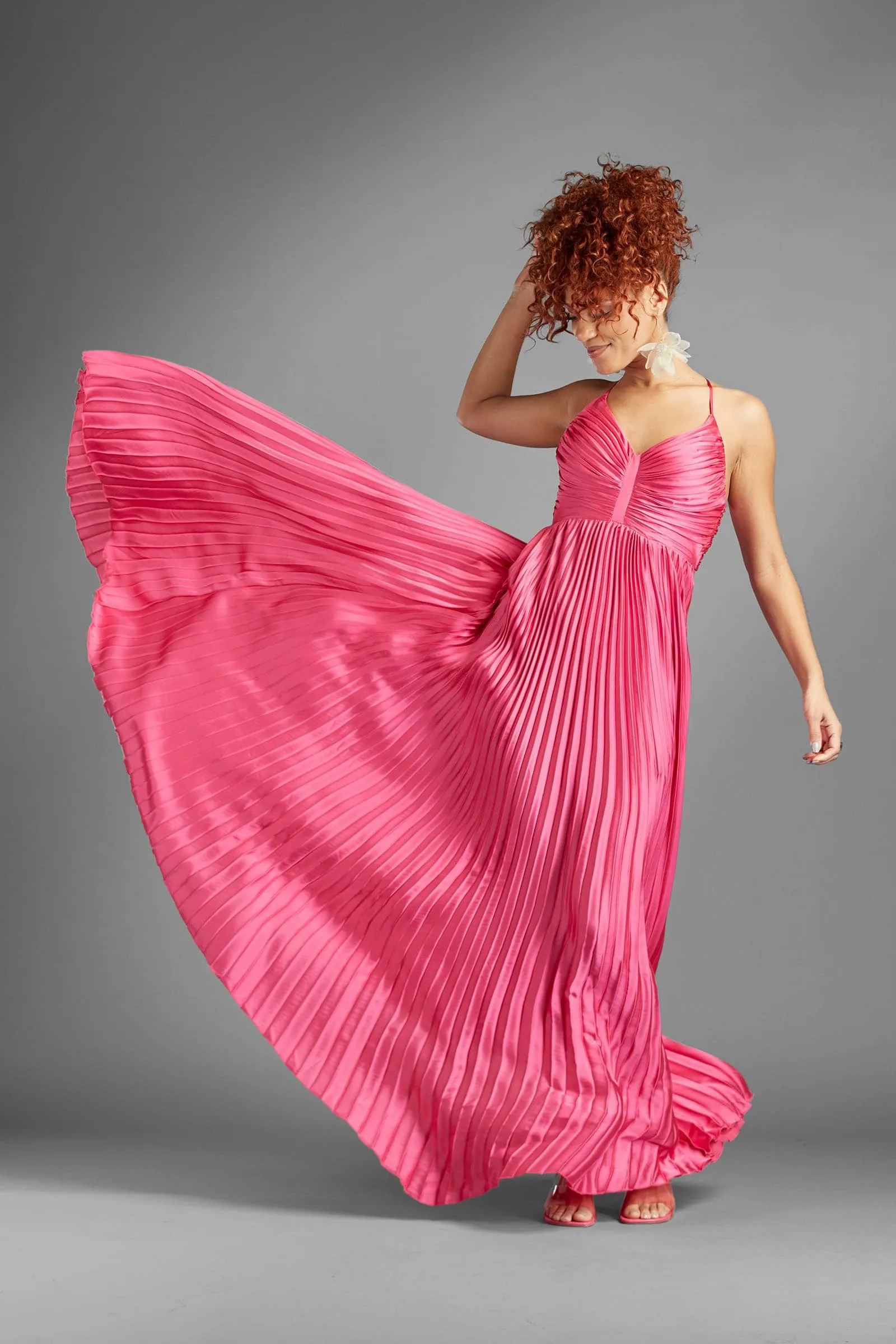 Dreaming a Dream Bright Pink Pleated Maxi Dress