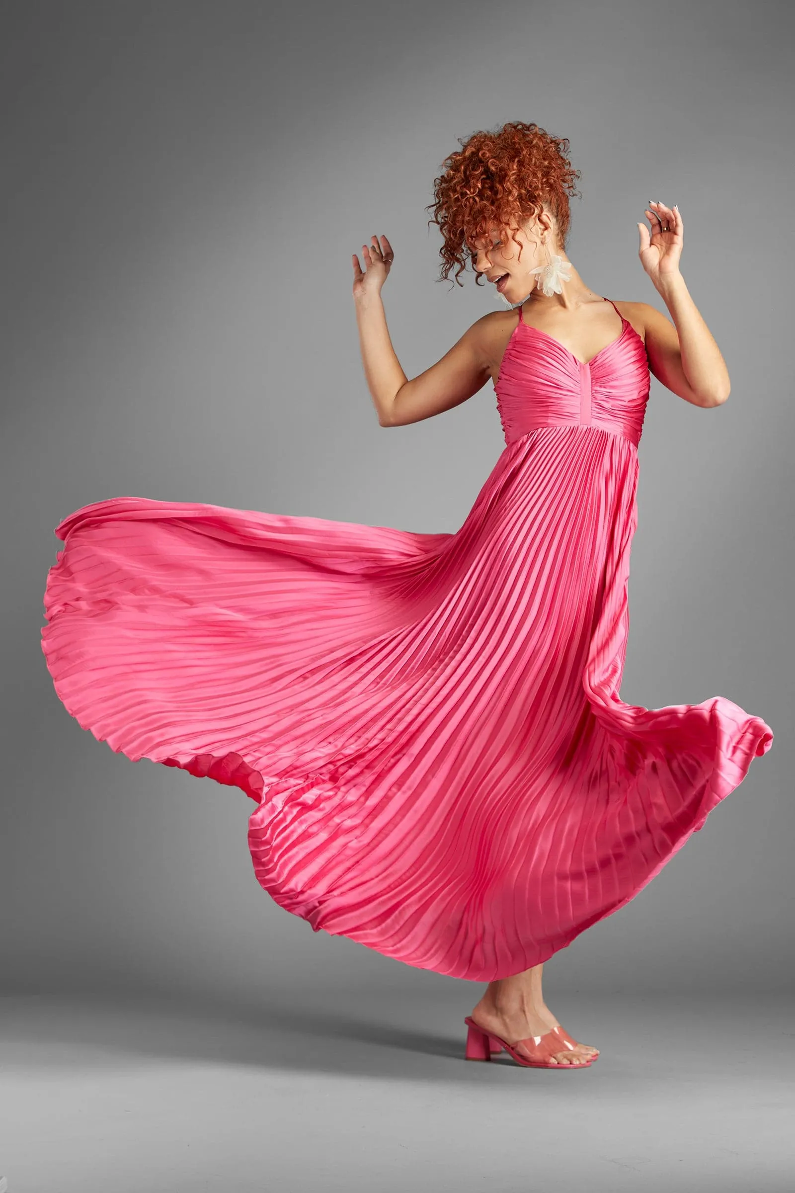 Dreaming a Dream Bright Pink Pleated Maxi Dress