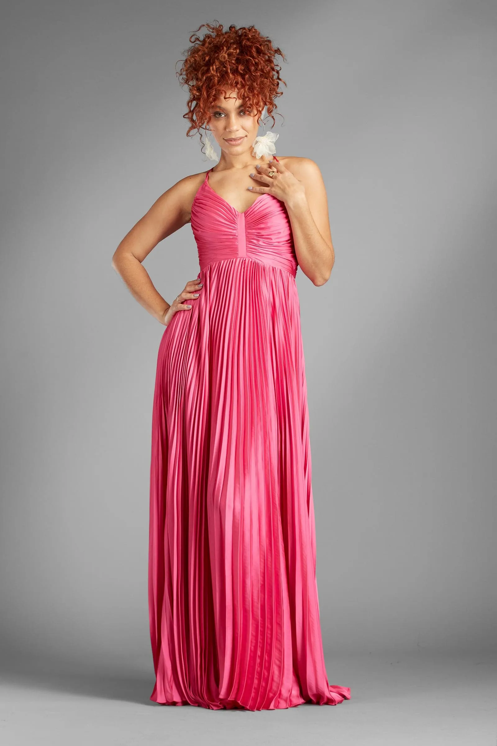 Dreaming a Dream Bright Pink Pleated Maxi Dress