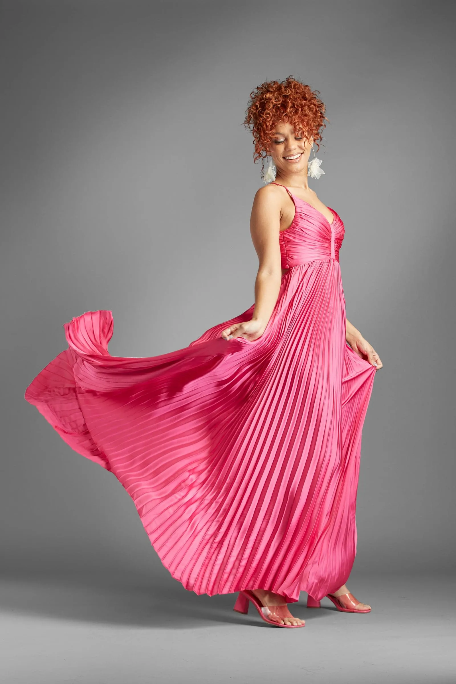 Dreaming a Dream Bright Pink Pleated Maxi Dress