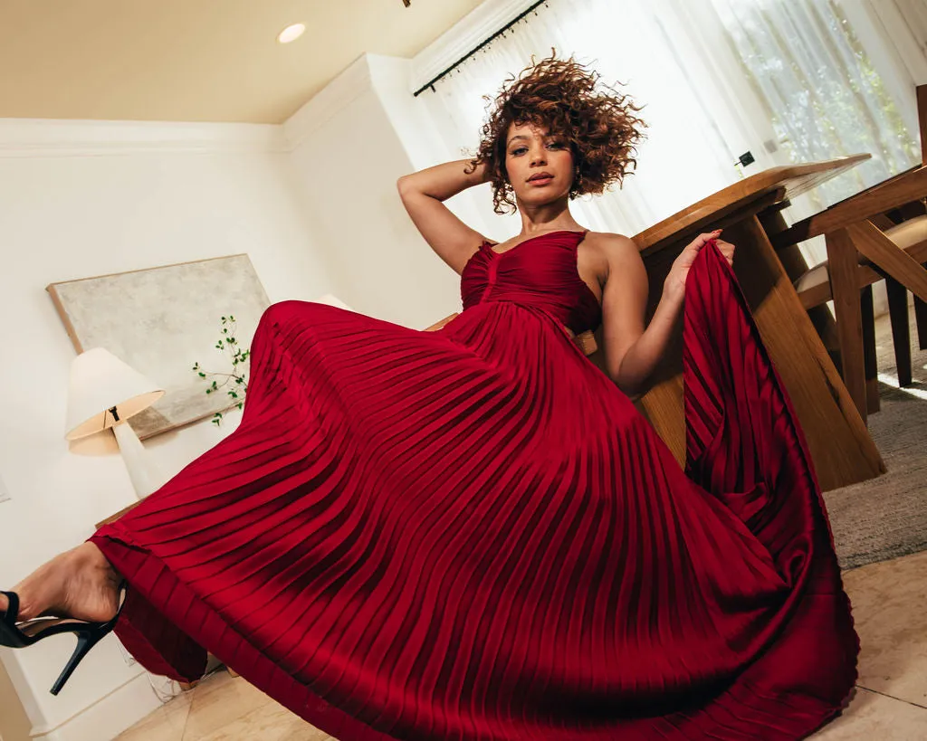 Dreaming a Dream Bright Pink Pleated Maxi Dress
