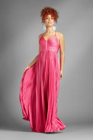 Dreaming a Dream Bright Pink Pleated Maxi Dress