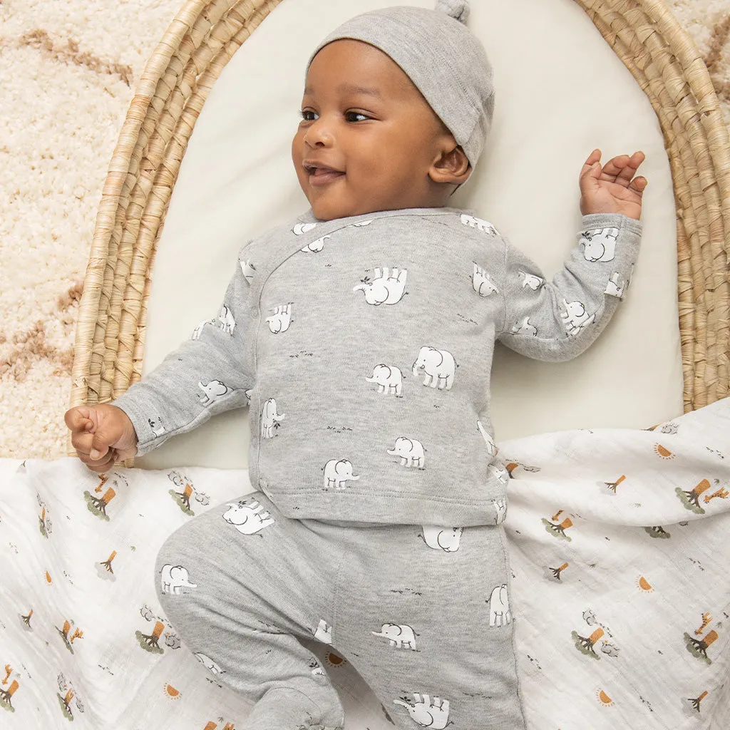 Elephant Family Print on Heather Grey Take Me Home Set