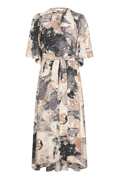 ElitaIW Wrap Dress - Graffiti Wall Grey
