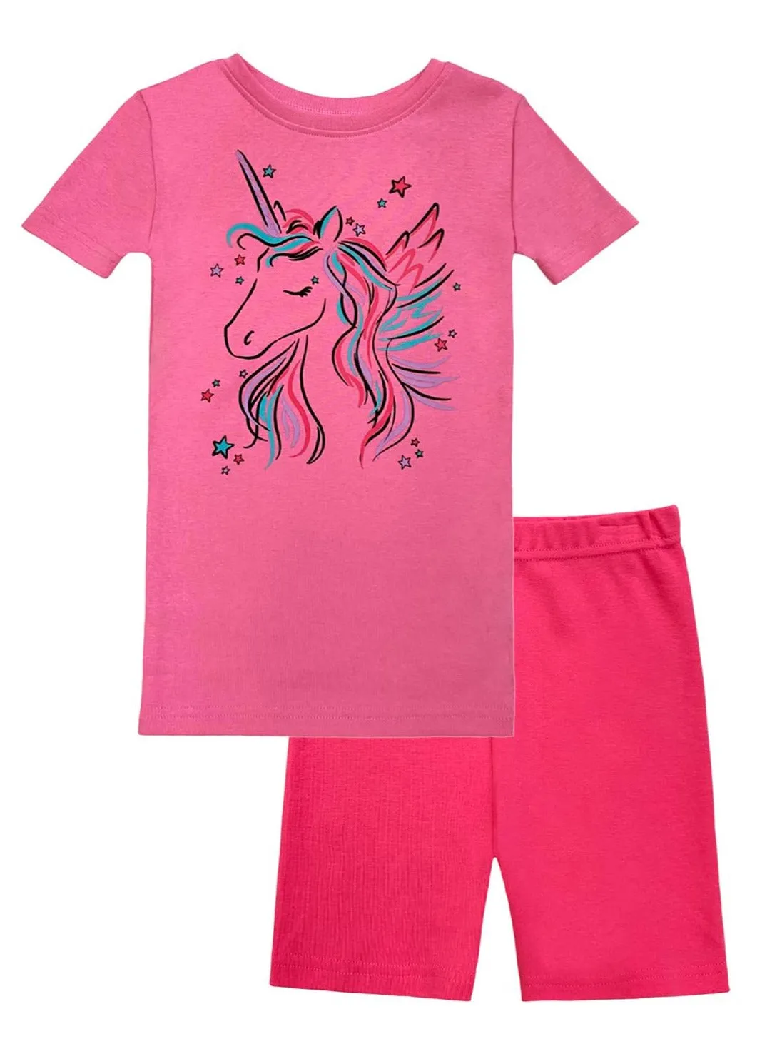 Girls Unicorn Organic Cotton 2 Piece Pajama Set With Shorts