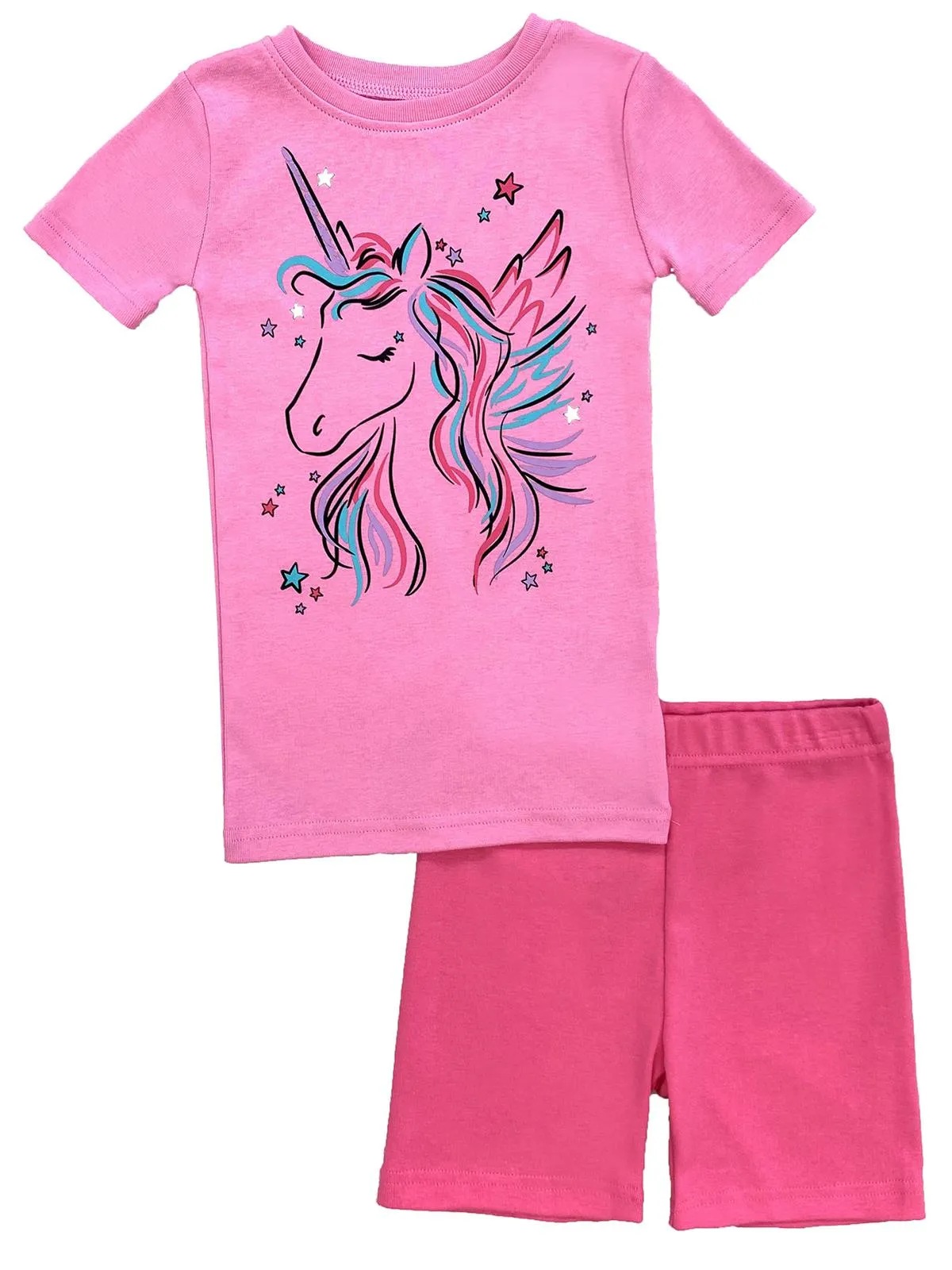 Girls Unicorn Organic Cotton 2 Piece Pajama Set With Shorts