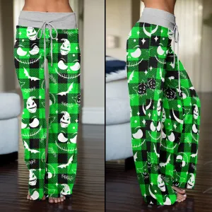 Green White Christmas Check Board Theme Women's High-waisted Wide Leg Pants