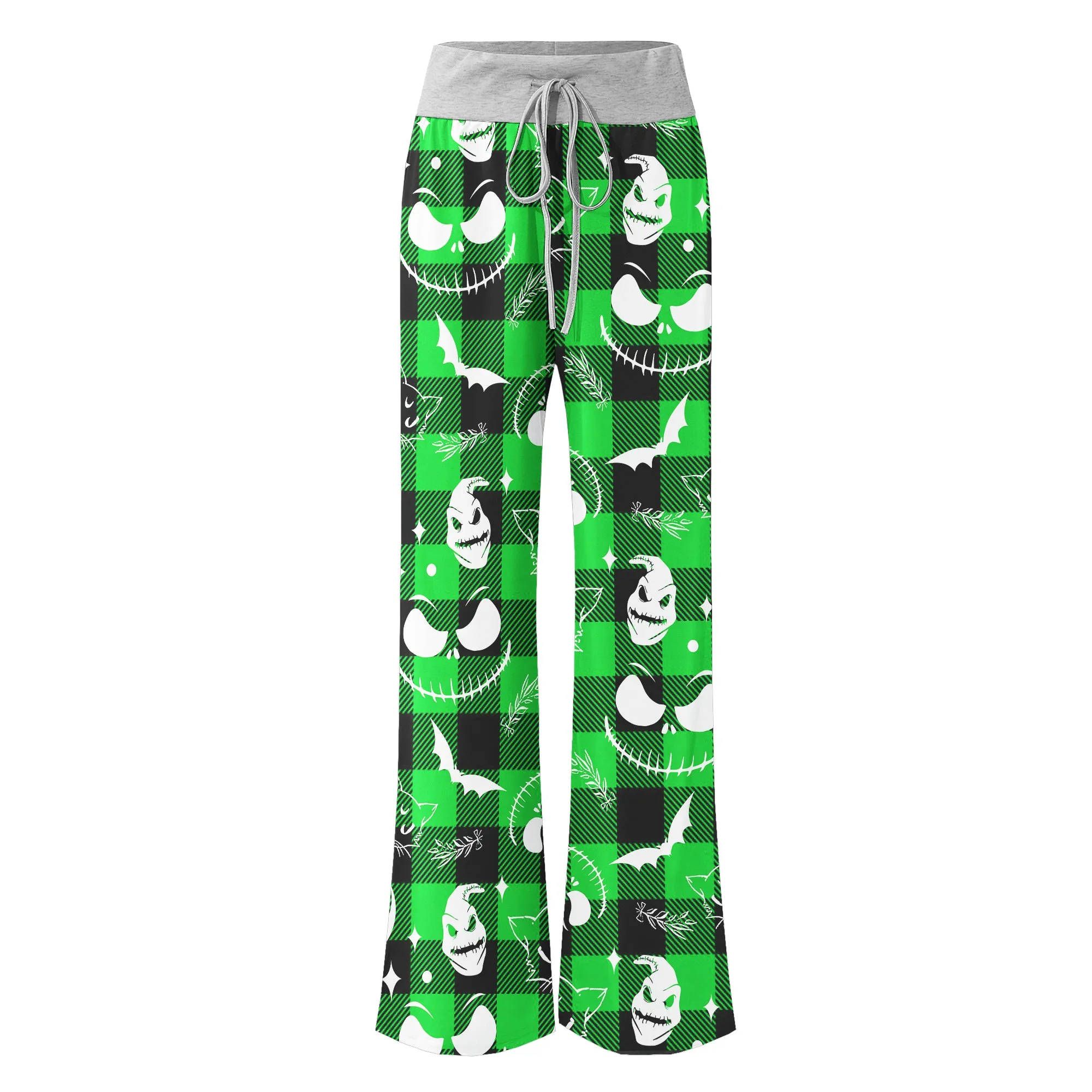 Green White Christmas Check Board Theme Women's High-waisted Wide Leg Pants