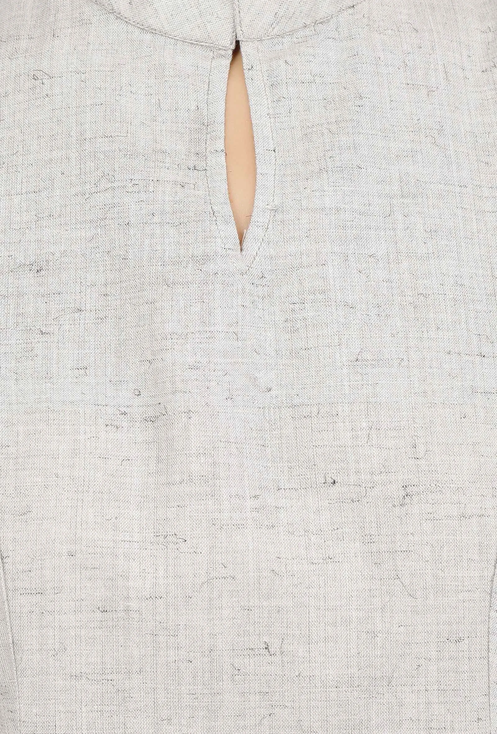 Grey Cotton Khadi Straight Asymmetrical Collar Dress