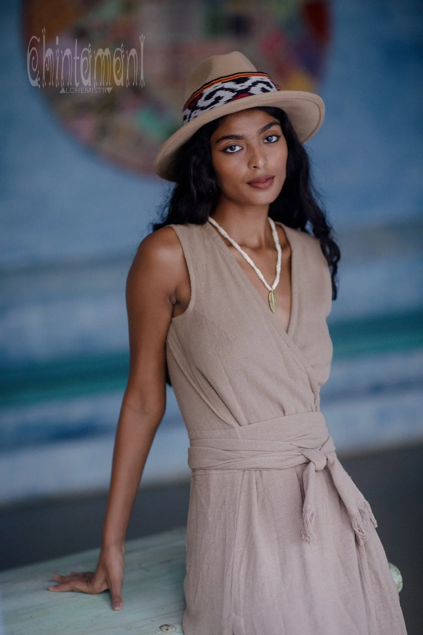 Gypsy Raw Cotton Sleeveless Long Wrap Dress / Coffee