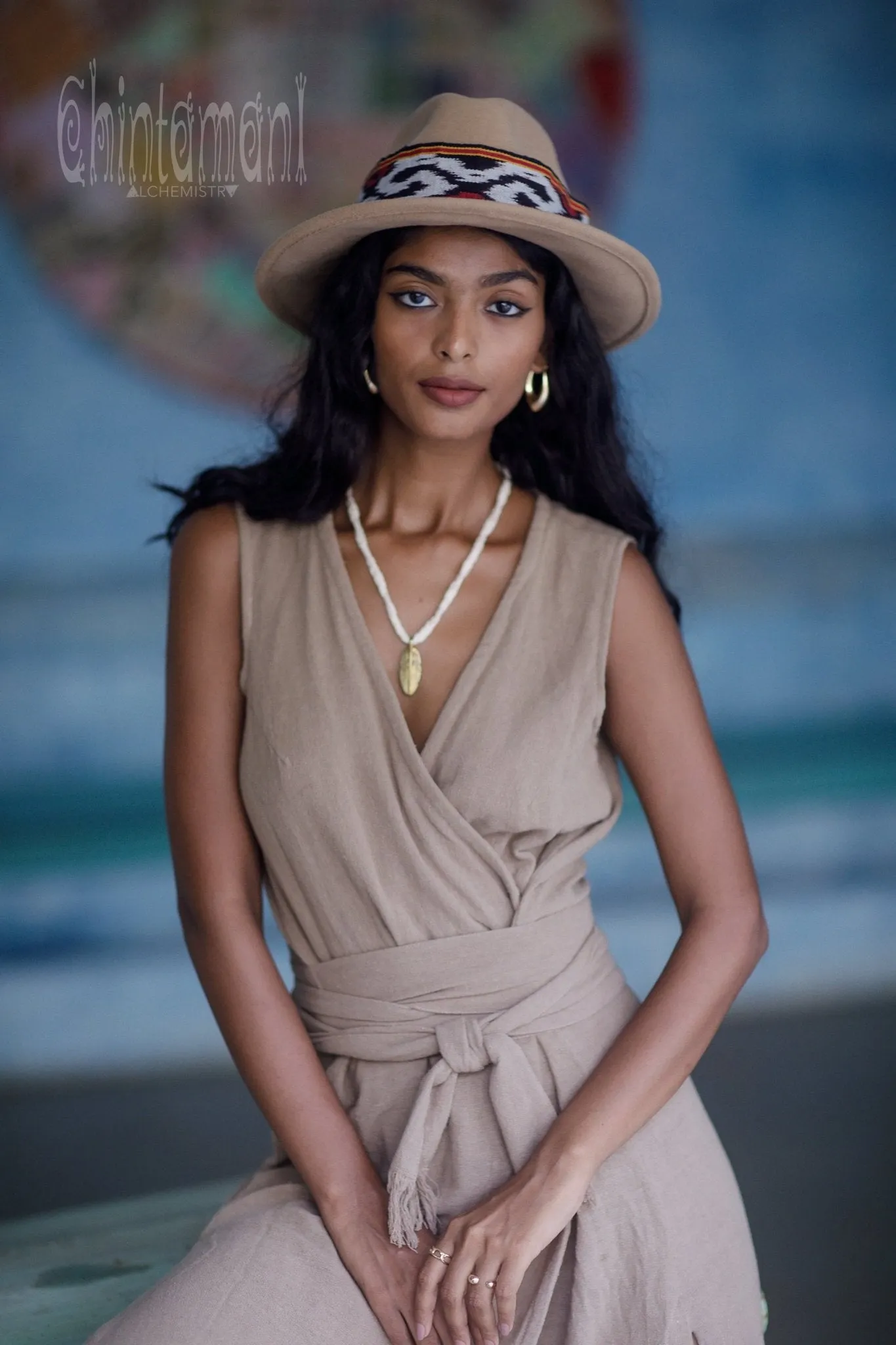 Gypsy Raw Cotton Sleeveless Long Wrap Dress / Coffee
