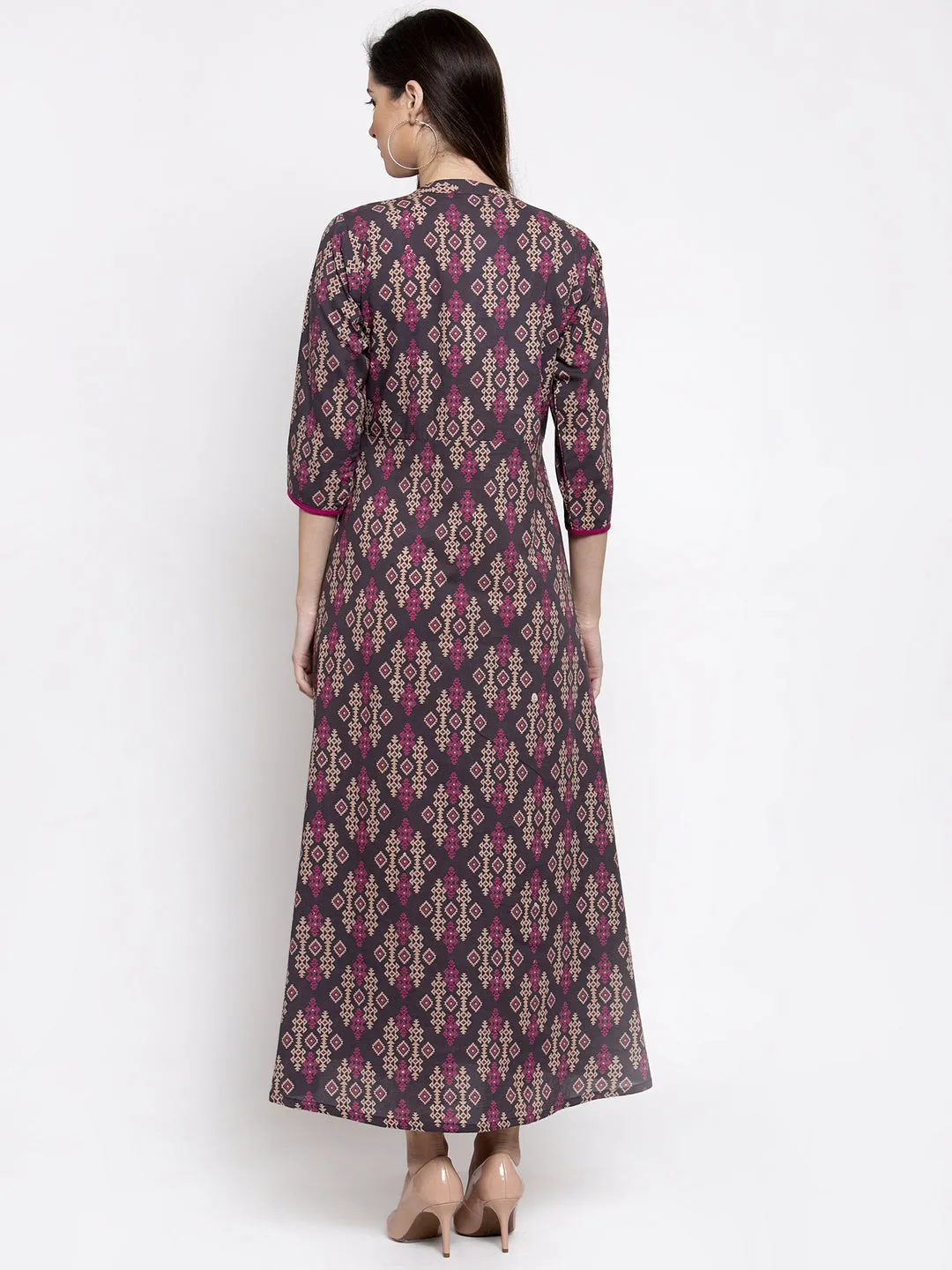 Indibelle cotton abstract print-A-line Dress (Grey)