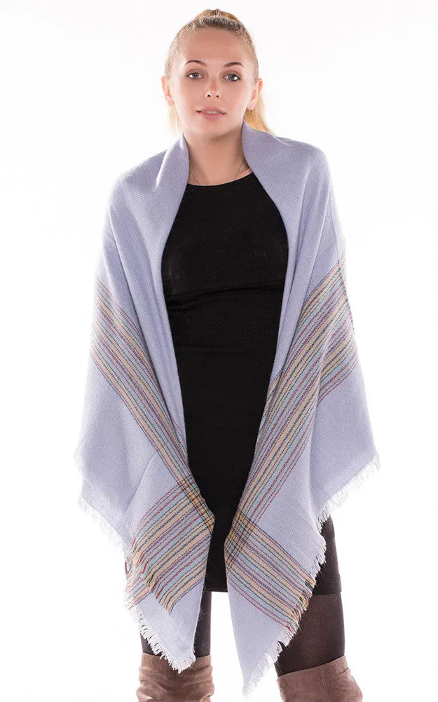 JS1086 Blue Plaid Print Oversize Square Blanket Scarf
