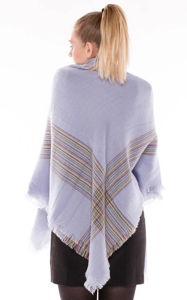 JS1086 Blue Plaid Print Oversize Square Blanket Scarf