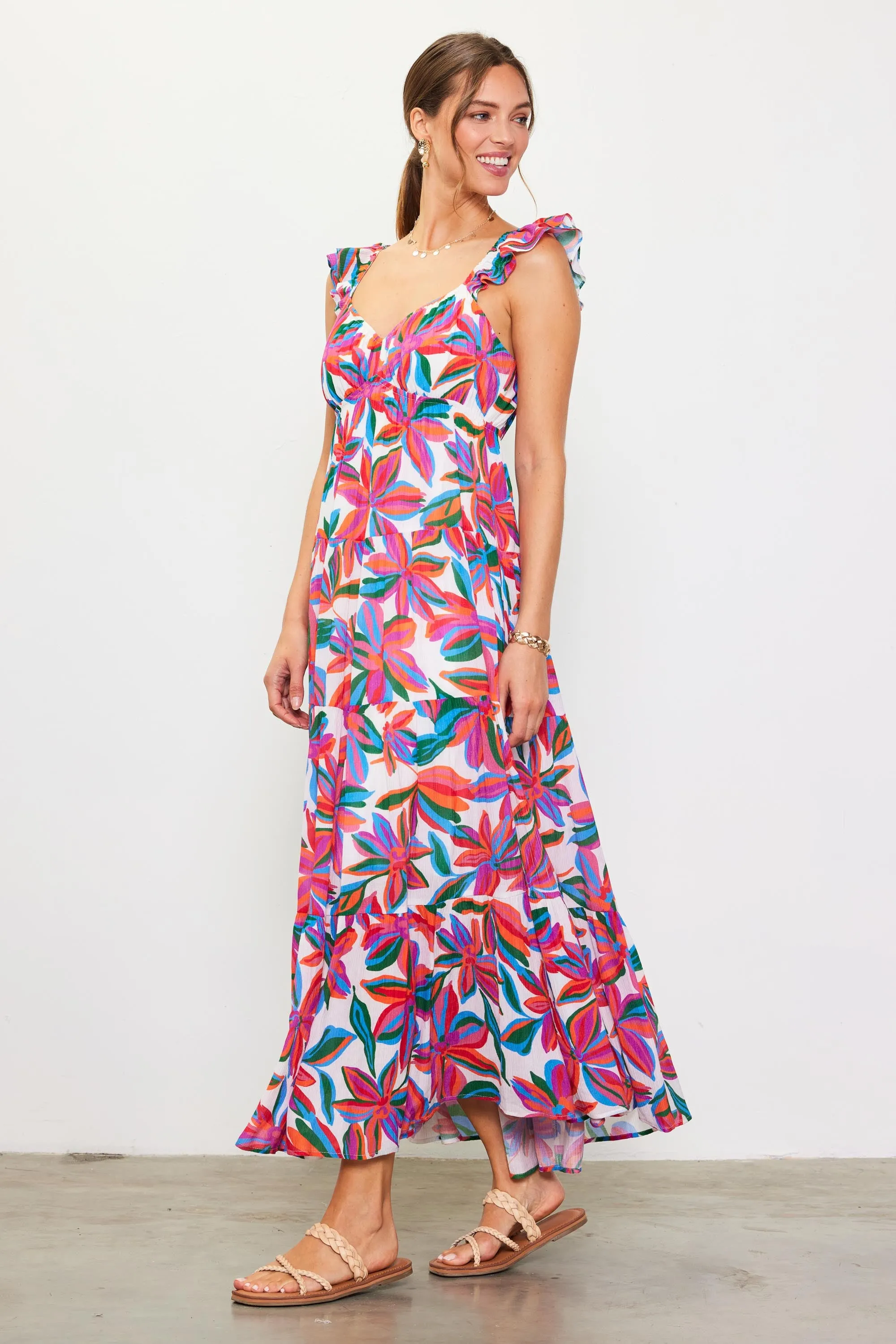 Juliette Floral Print Ruffle Sleeve Maxi Dress
