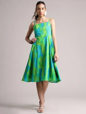 Lime Cotton Abstract A-Line Dress