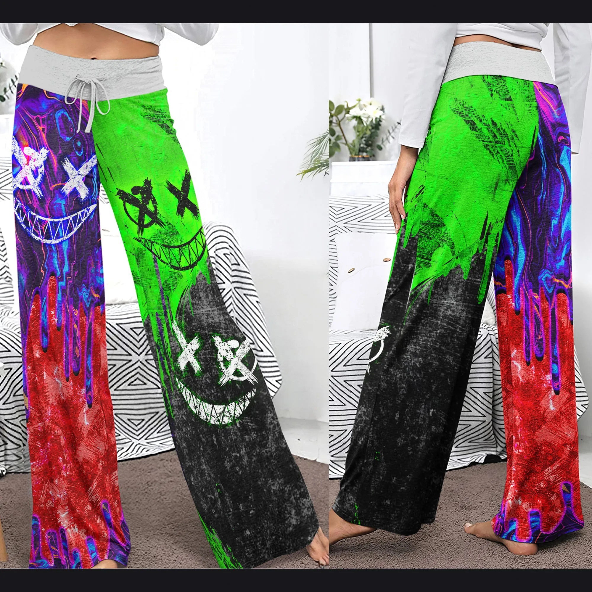 Liquid Color Abstract Women's High-waisted Wide Leg Pants
