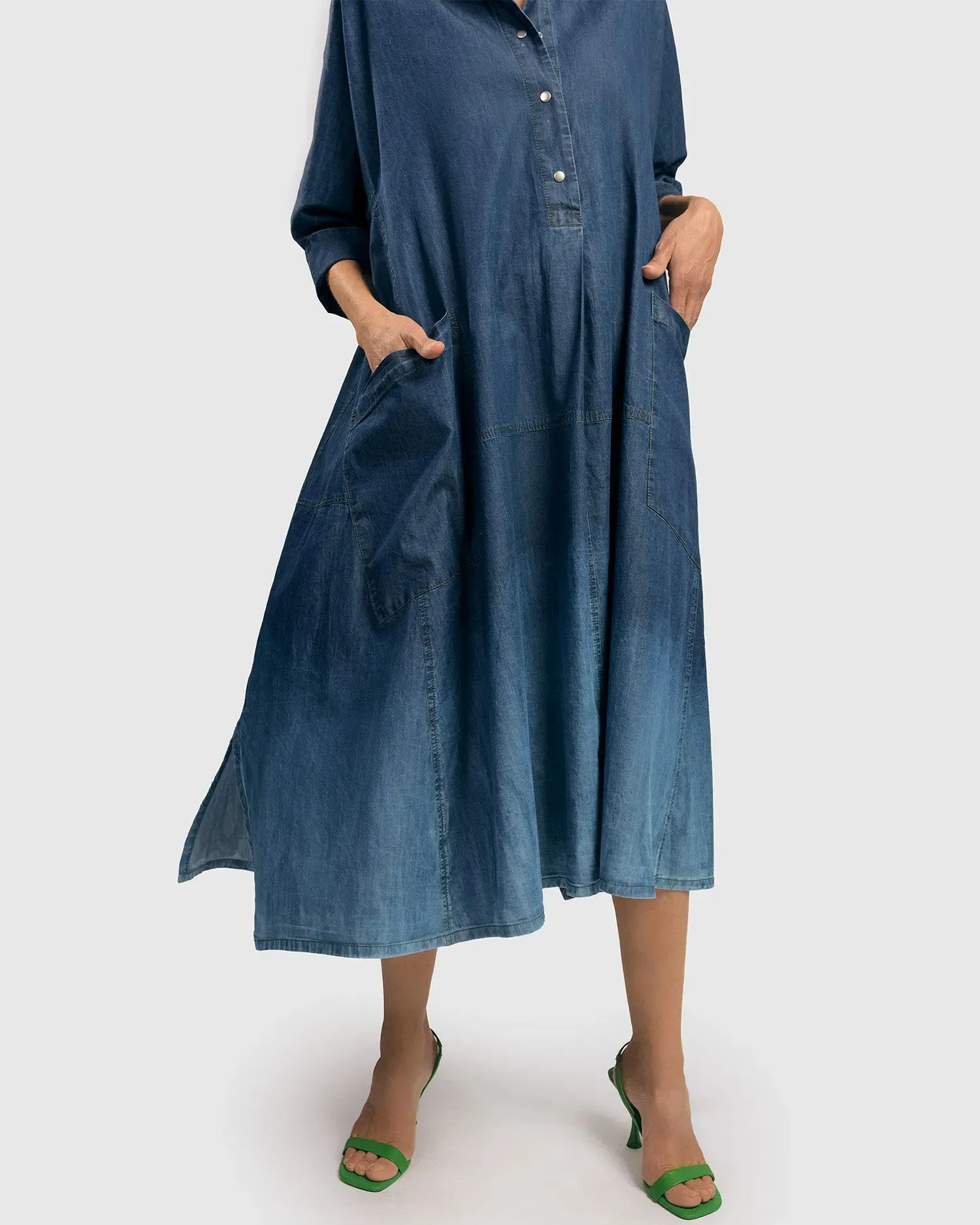 Luz Ombré Trapeze Maxi Dress, Denim