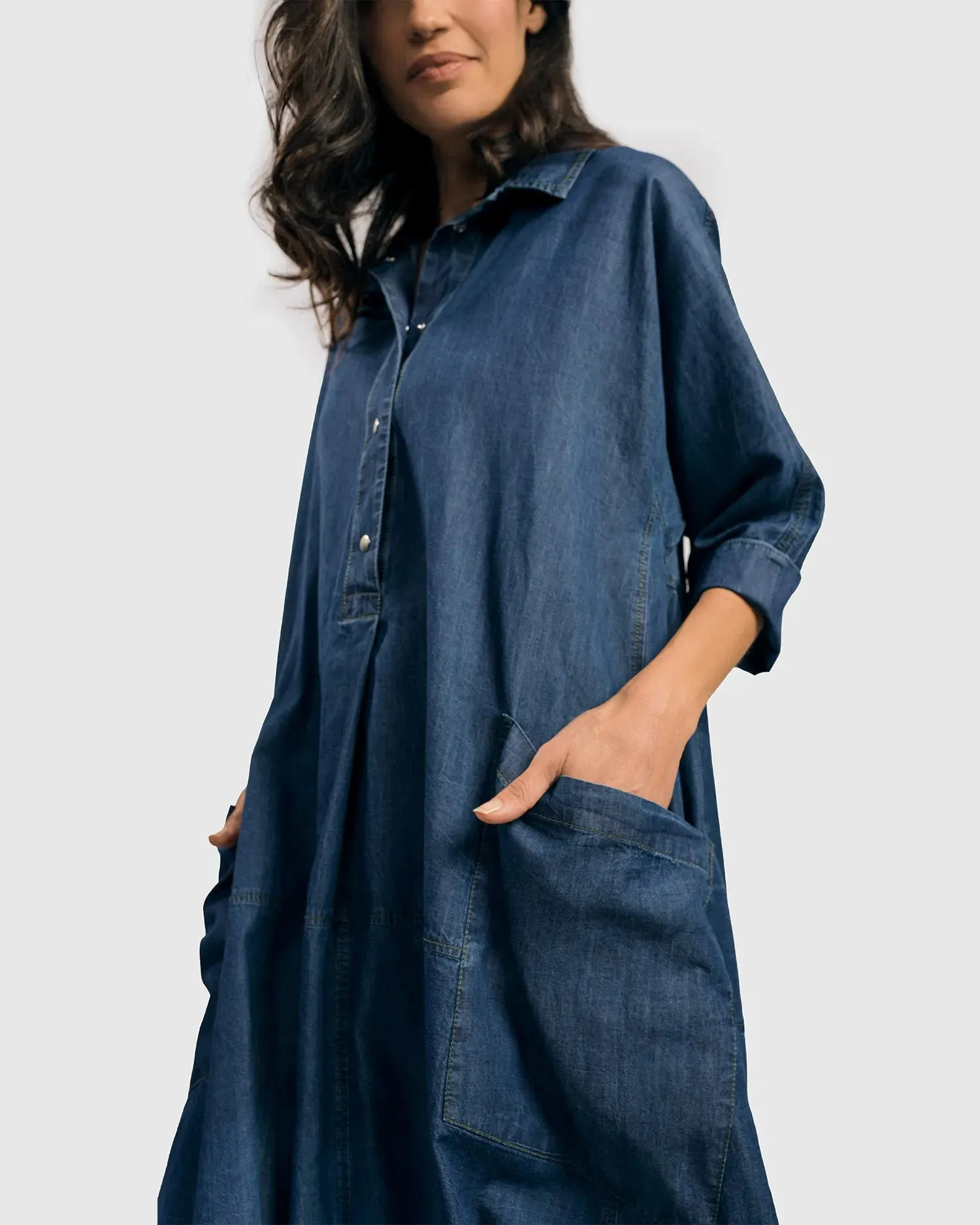 Luz Ombré Trapeze Maxi Dress, Denim