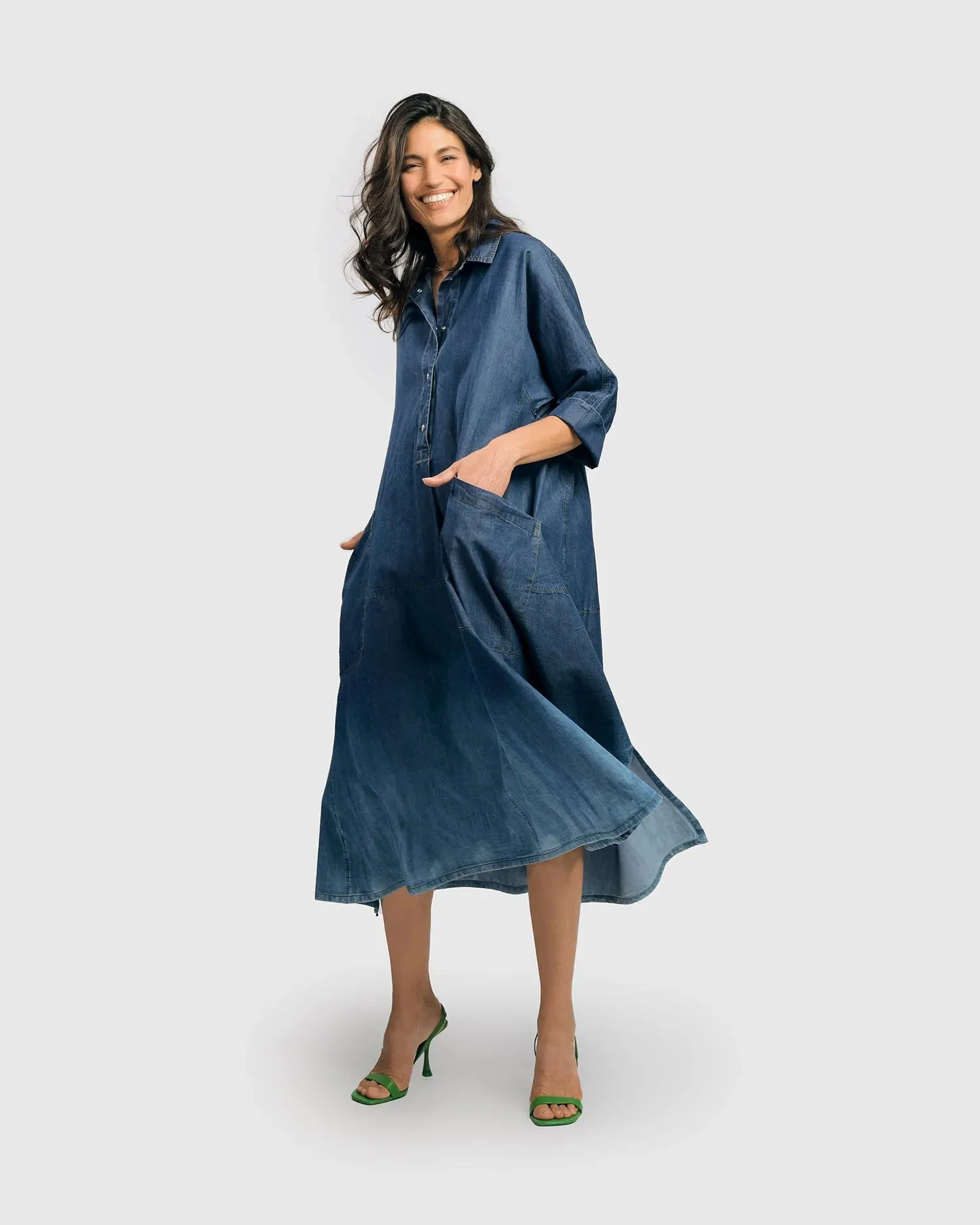 Luz Ombré Trapeze Maxi Dress, Denim