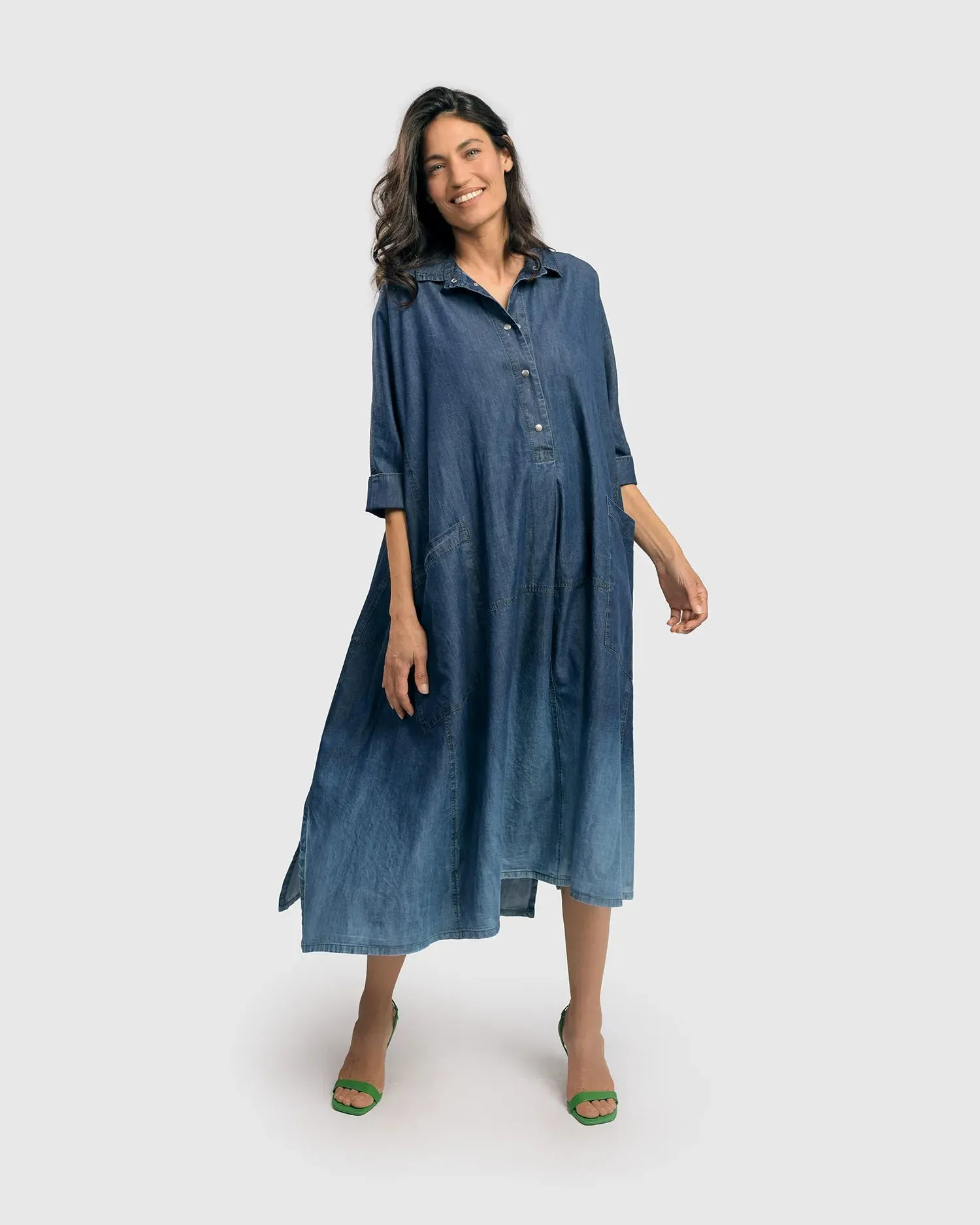 Luz Ombré Trapeze Maxi Dress, Denim