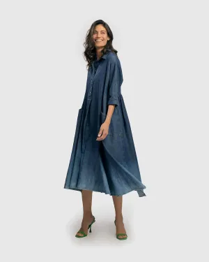 Luz Ombré Trapeze Maxi Dress, Denim