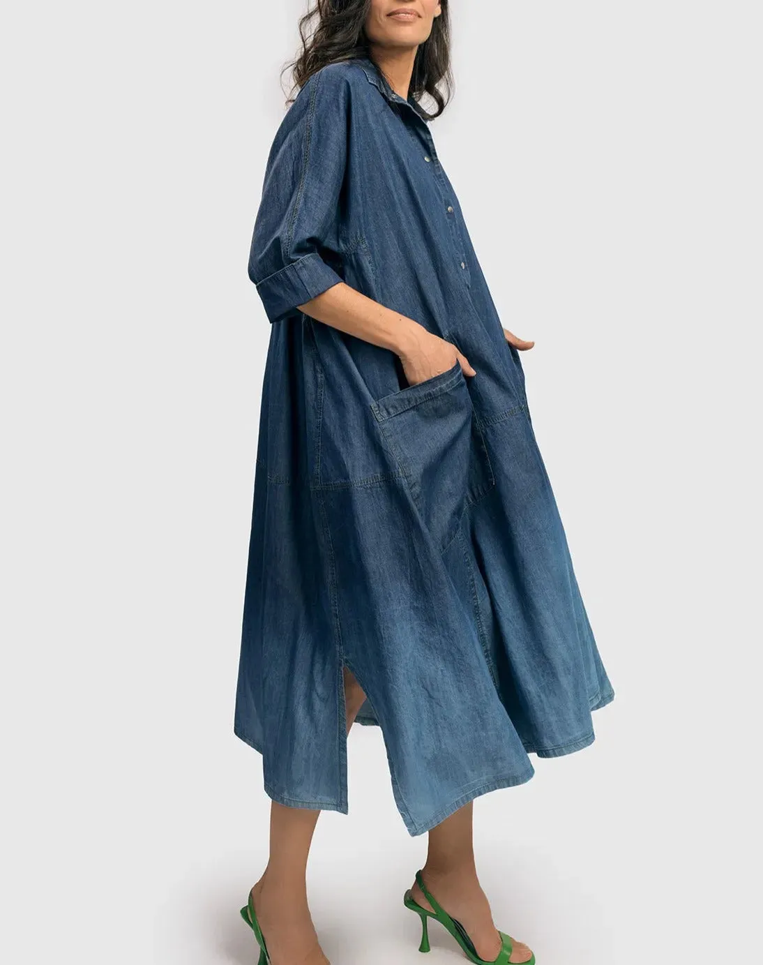Luz Ombré Trapeze Maxi Dress, Denim