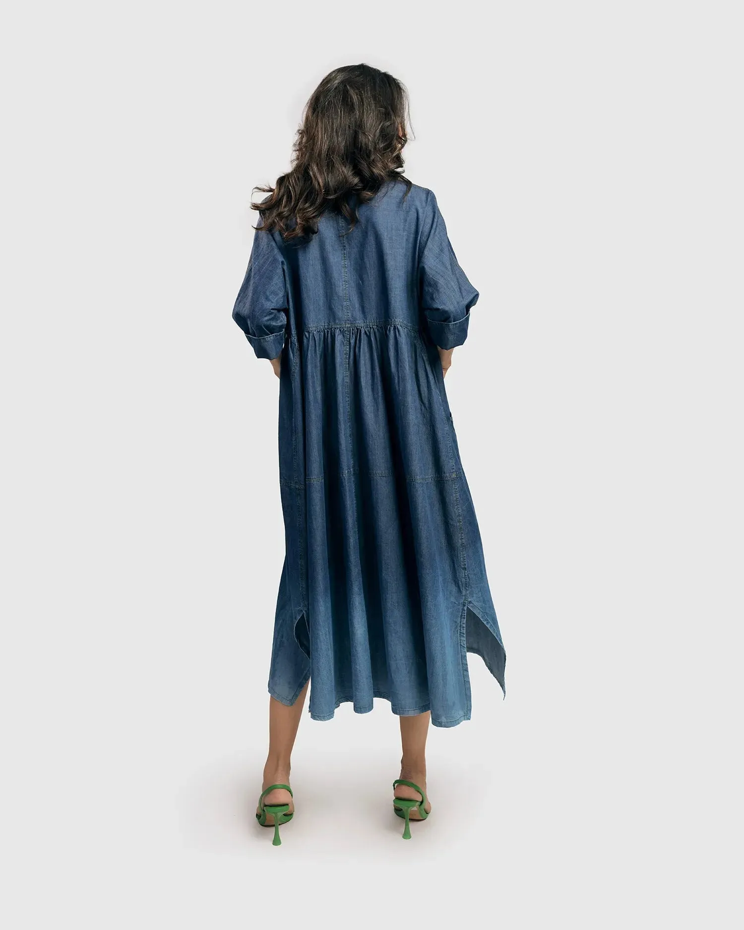 Luz Ombré Trapeze Maxi Dress, Denim