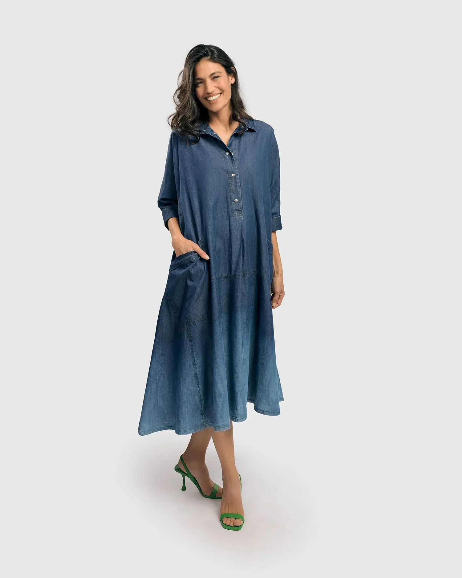 Luz Ombré Trapeze Maxi Dress, Denim