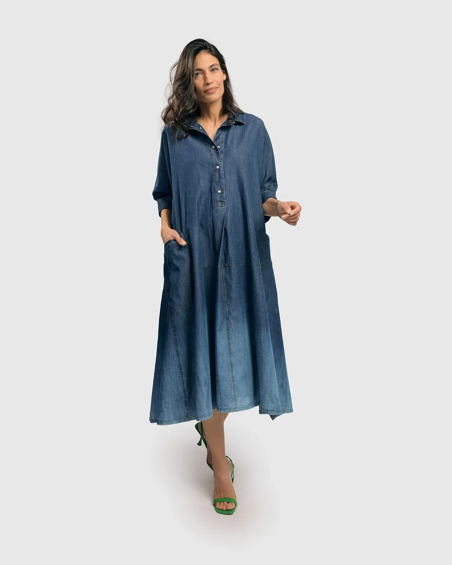 Luz Ombré Trapeze Maxi Dress, Denim
