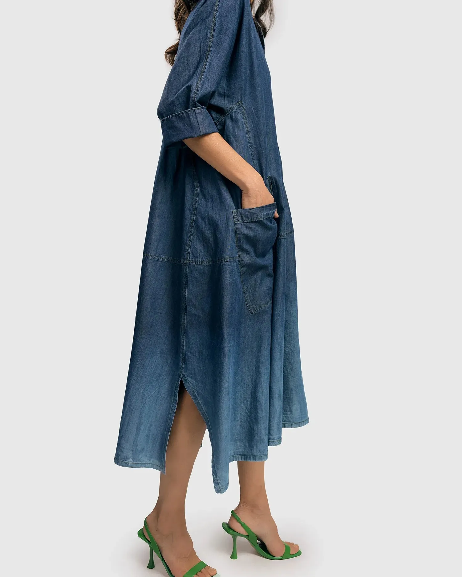Luz Ombré Trapeze Maxi Dress, Denim