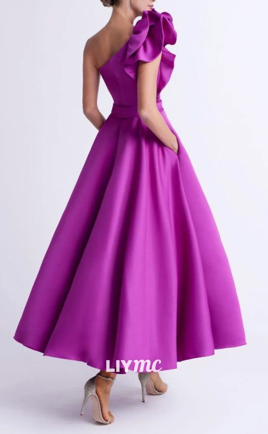M1277 - Asymmetrical Sleeveless Ruffled A-Line Pleated Mother of Bride Dress Cocktail Dress