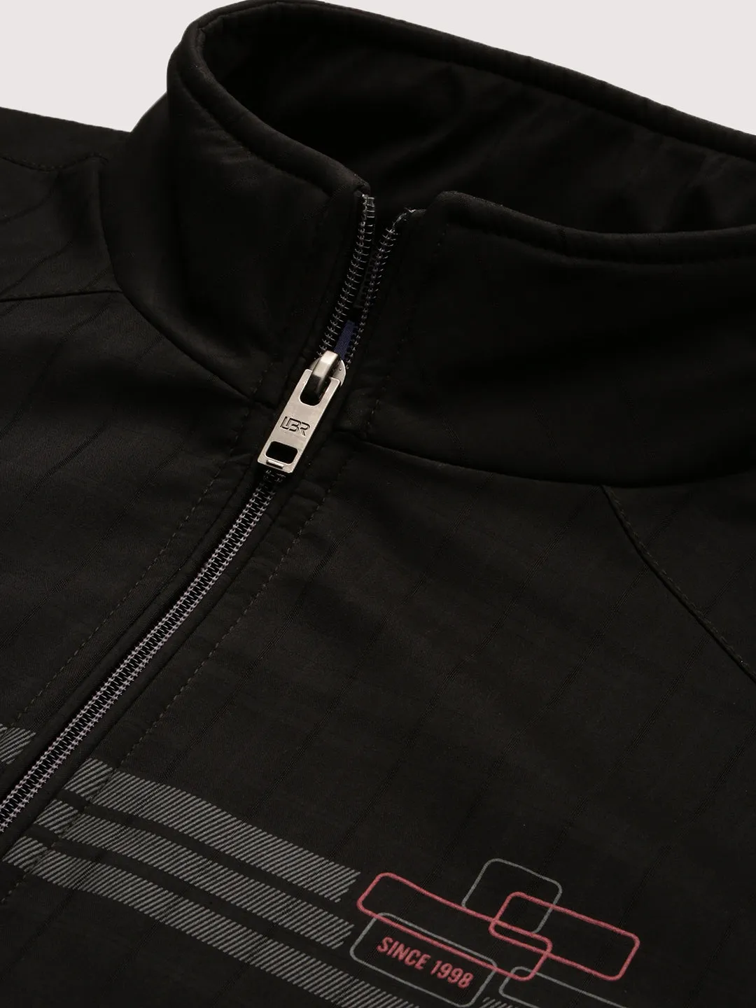 Men Striped Mock Collar Black Bomber Jacket